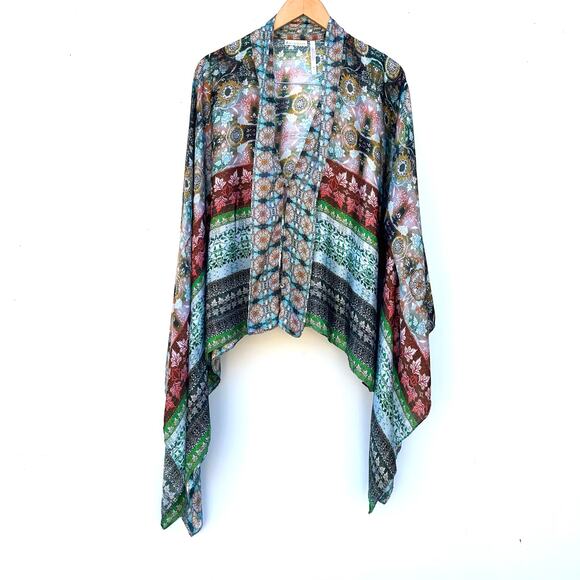 Anthropologie Kas New York Satin Colorful Flowy Blouse Vacation Resort Large M - Picture 2 of 7